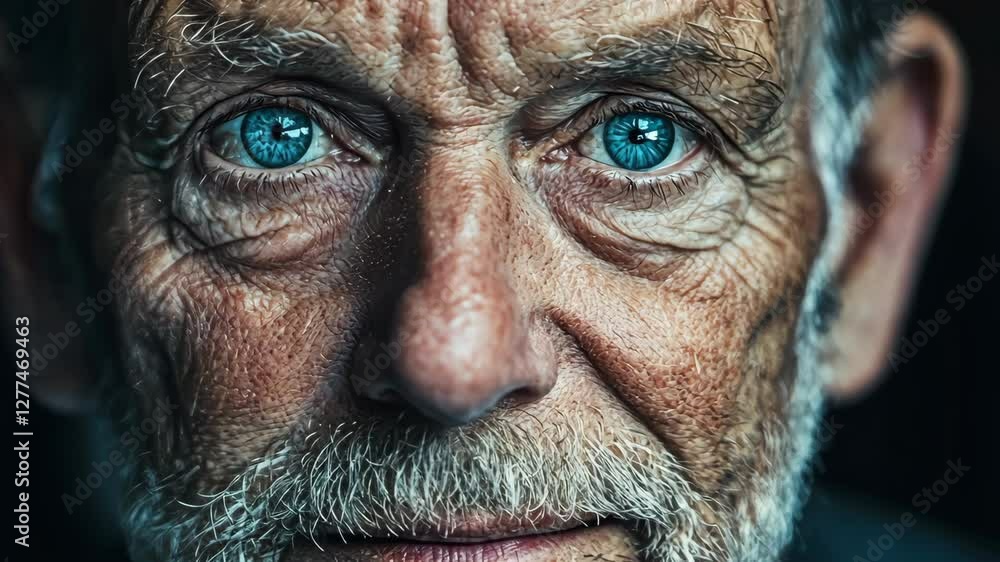 Portrait of an elderly man with deep wrinkles and blue eyes, looking directly at the camera, generative AI Portrait of an elderly man with deep wrinkles and blue eyes, looking directly at the camera, generative AI