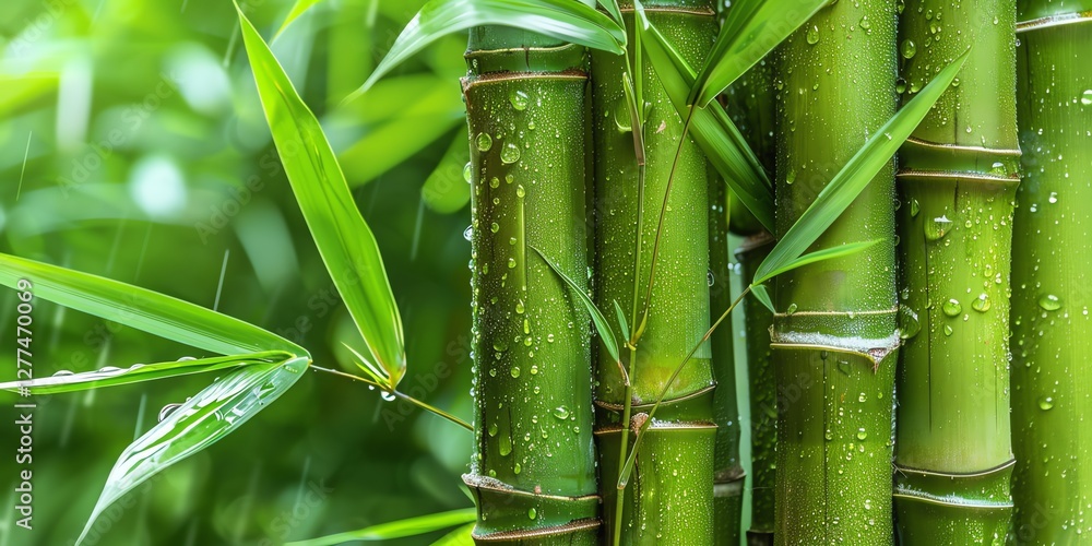 Fototapeta premium Vintage bamboo wall texture with rain and dews, perfect for interior design, jungle homes, or eco-friendly spaces. Natural, rustic, and detailed.