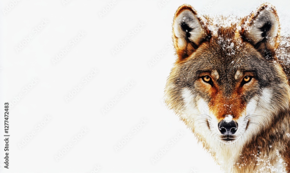 Obraz premium Majestic wolf gazing intently in a snowy landscape, capturing the essence of winter wildlife