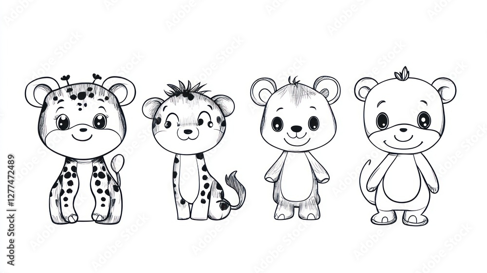 Cute cartoon animal sketches. Cute cartoon animal sketches.
