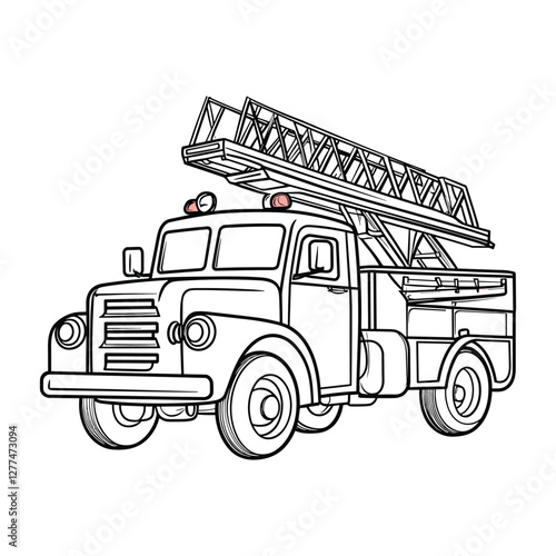 Classic Fire Truck with Extended Ladder Illustration