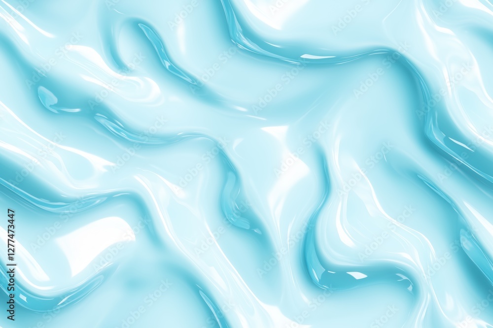 Obraz premium Seamless White Turquoise smooth, glossy surface with flowing, wavy patterns in a light blue color. The texture appears fluid and reflective, resembling liquid or gel.