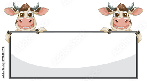 Cheerful Cows Holding a Blank Sign