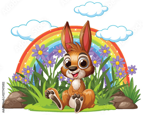 Happy Bunny Under a Rainbow