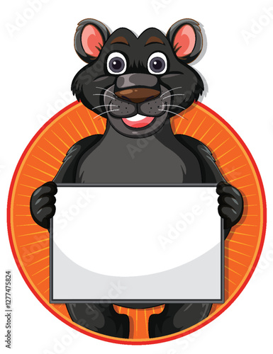 Cheerful Cartoon Animal Holding Sign