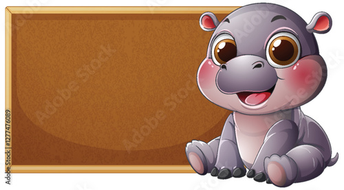 Cute Hippo with Blank Chalkboard