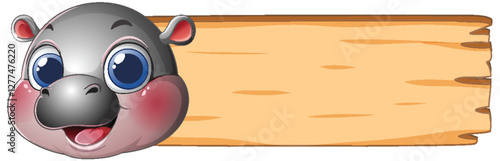 Cute Hippo with Wooden Sign