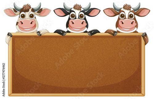 Three Cows Holding a Blank Sign