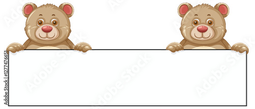 Cute Bears Holding Blank Sign