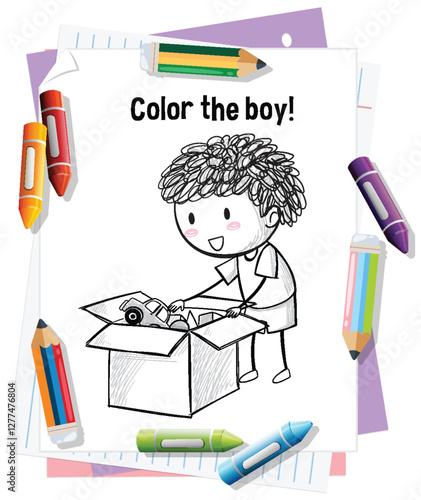 Coloring Fun with Happy Boy Illustration