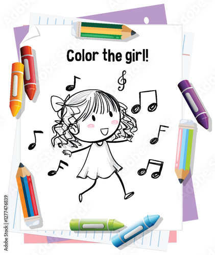 Colorful Doodle of a Dancing Girl