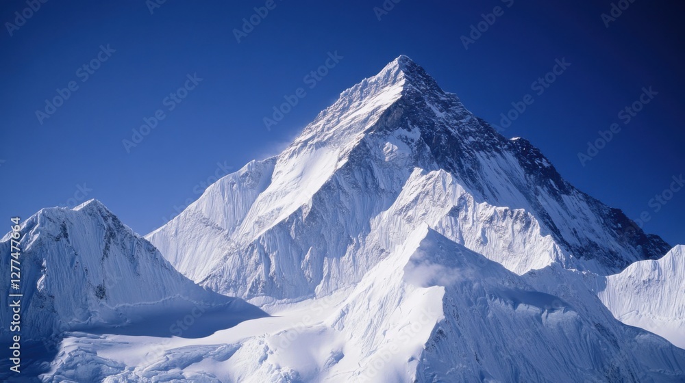 Video generation of a tranquil snowy mountain peak with clear skies. Featuring calmness and natural majesty