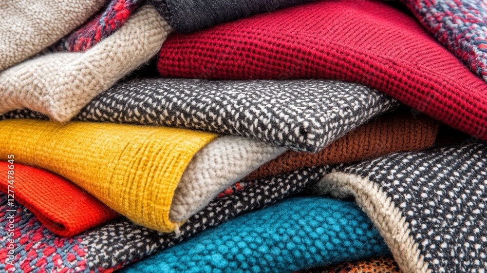 Colorful Textiles and Fabrics Piled Together in Various Patterns Colorful Textiles and Fabrics Piled Together in Various Patterns
