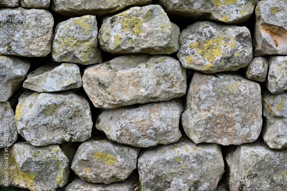 Grey stone wall, lichen-covered rocks. Perfect for rustic, nature, or texture themes. Grey stone wall, lichen-covered rocks. Perfect for rustic, nature, or texture themes.