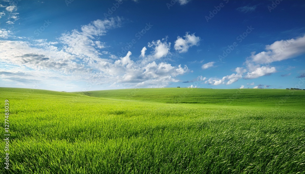 Green Field And Blue Sky. Generated image Green Field And Blue Sky. Generated image