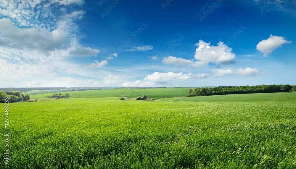 Obraz premium Green Field And Blue Sky. Generated image