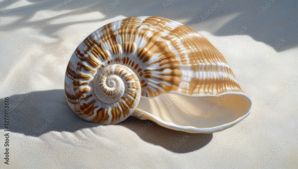 Ornate seashell on sandy beach background Ornate seashell on sandy beach background