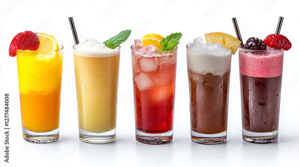 Refreshing Summer Drinks Displayed in Colorful Glasses with Fruit Refreshing Summer Drinks Displayed in Colorful Glasses with Fruit