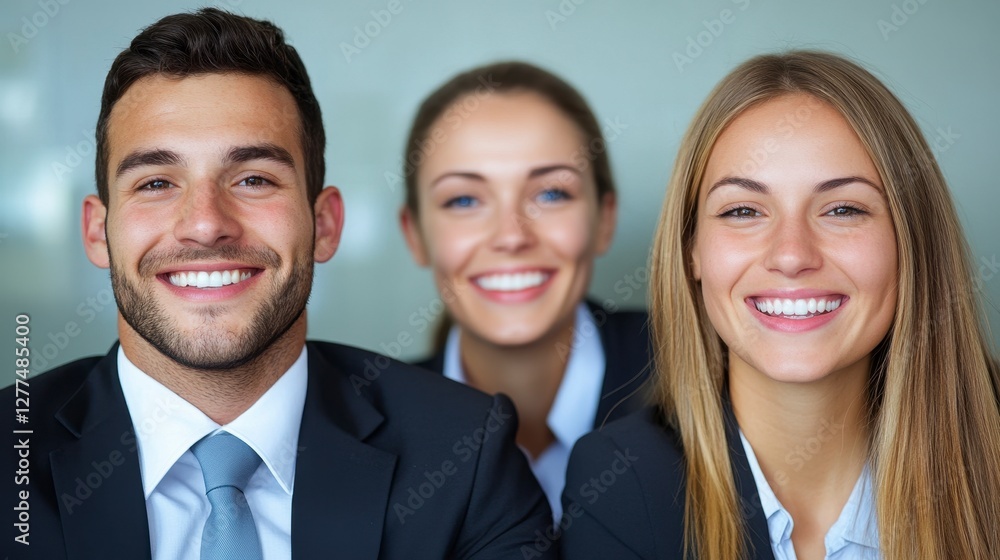 Smiling Professional Team in Business Attire at Office Environment Smiling Professional Team in Business Attire at Office Environment