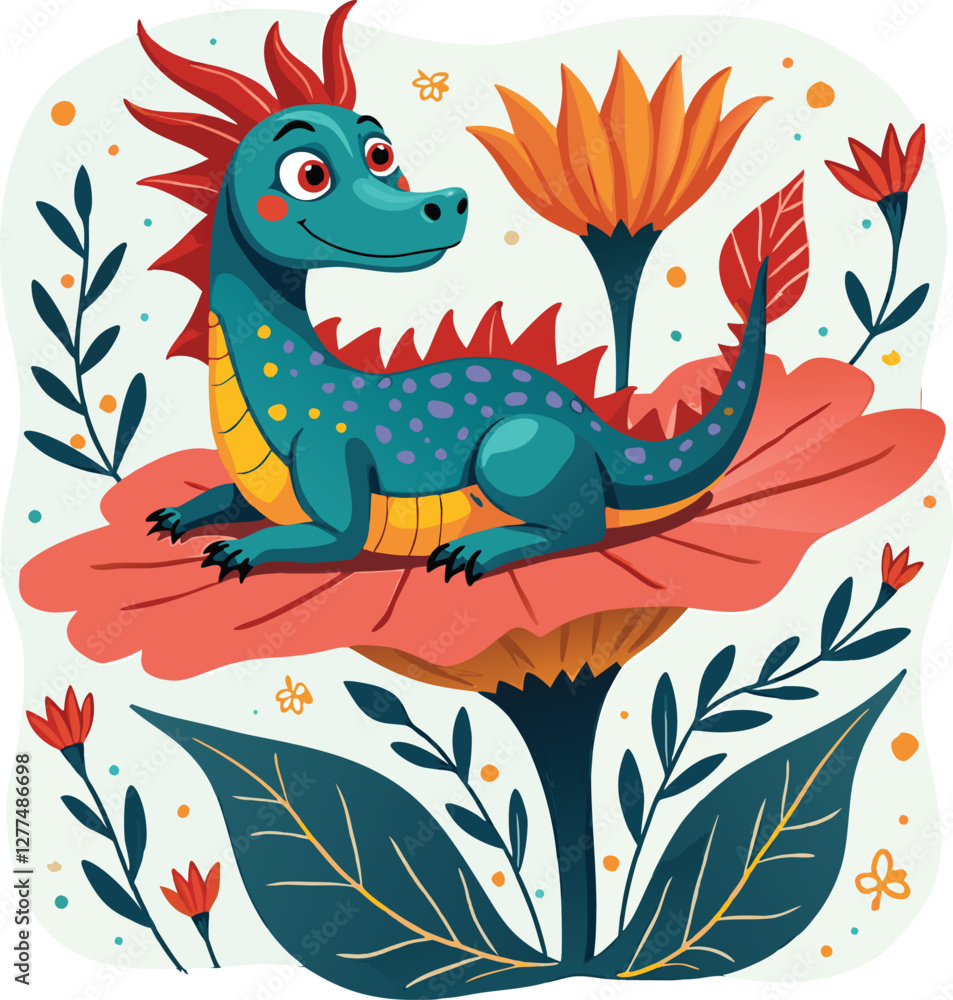 Obraz premium Whimsical Dragon on Flower Petal for t-shirt design.