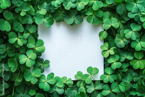 saint patrick's day green clover petal simple paper greeting card message note on minimalist simple mockup.