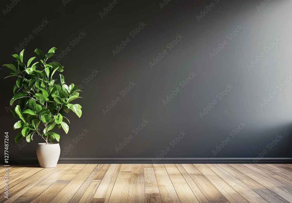 Minimalist room with plant and dark wall. Minimalist room with plant and dark wall.