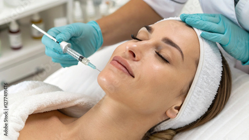 Doctors hands making an injection Lip Filler