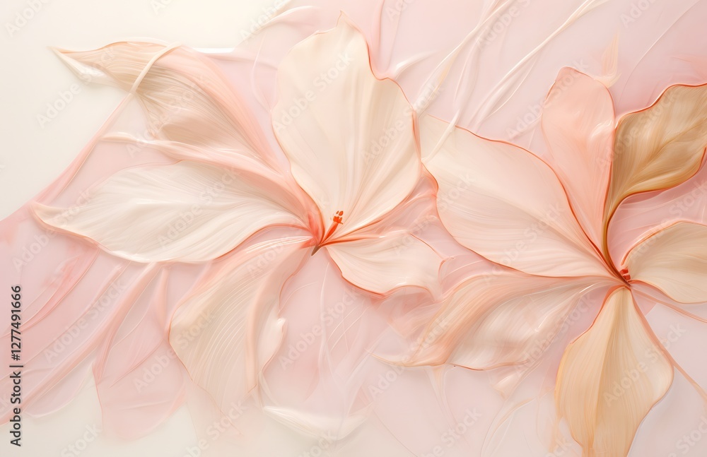 Seamless background with tropical leaves on a beige background. pink petals background Seamless background with tropical leaves on a beige background. pink petals background