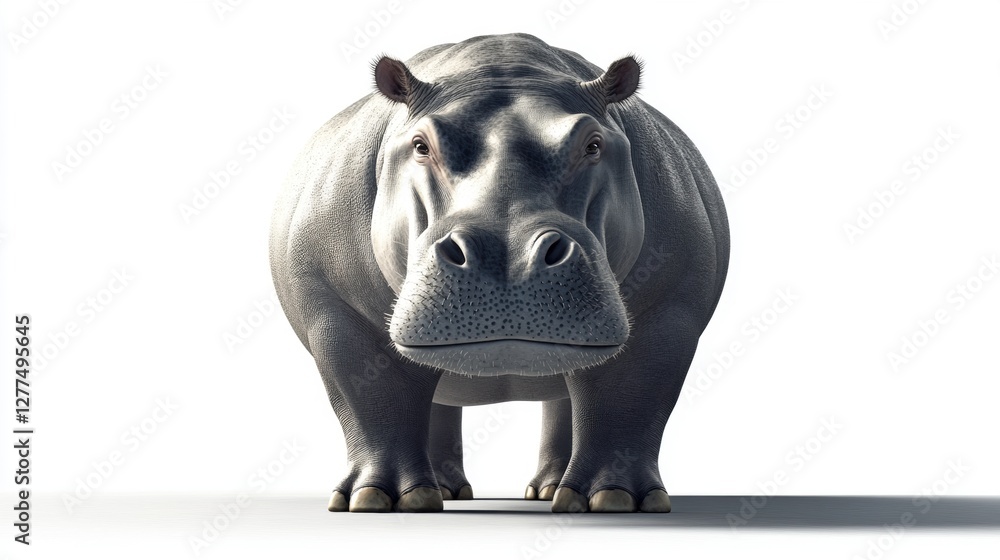 Front View Of A Hippopotamus With A Gray Color In Clear White Background Front View Of A Hippopotamus With A Gray Color In Clear White Background