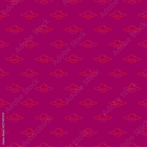 Seamless pattern ufo line icon on purple background.