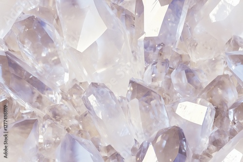 Seamless Clear Quartz sparkling clear quartz crystals, showcasing their sharp edges and reflective surfaces. The crystals are arranged in a natural cluster, creating a mesmerizing texture.