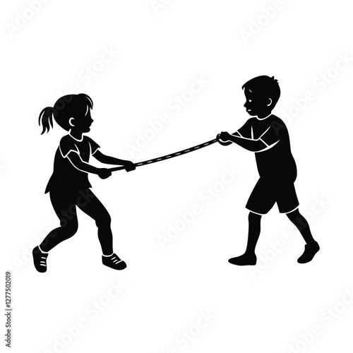 Silhouette of Children Playing TugofWar Game Outdoors