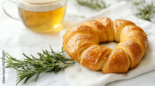 A delicious pastry with herbal tea, perfect for a cozy breakfast or snack session on a serene day. photo