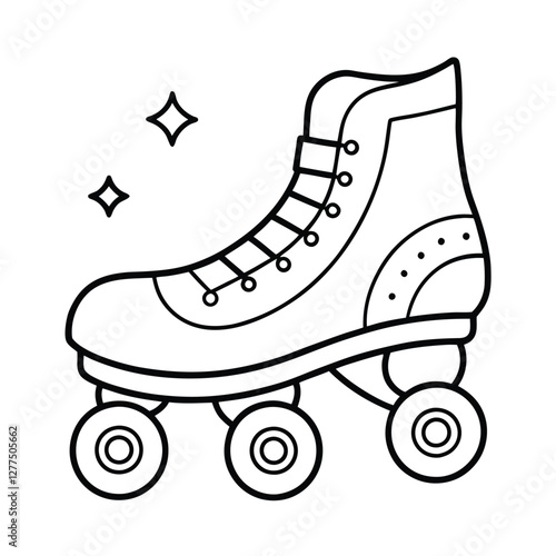 Classic Roller Skate Design, Retro Wheels, Stylish Footwear, Fun Activity, Line Art Illustration