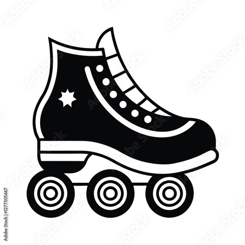 Vintage Roller Skate, Retro Design, Black and White Illustration