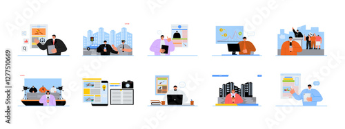 Journalist set illustration. Flat vector illustration concept.