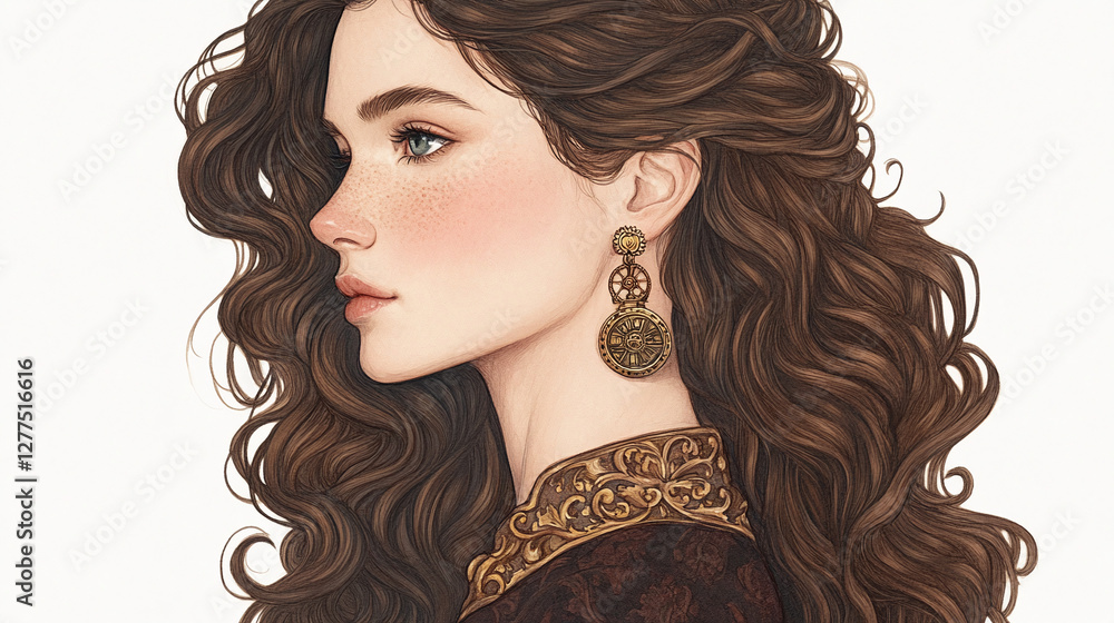 Fototapeta premium Elegant Woman Portrait with Detailed Jewelry