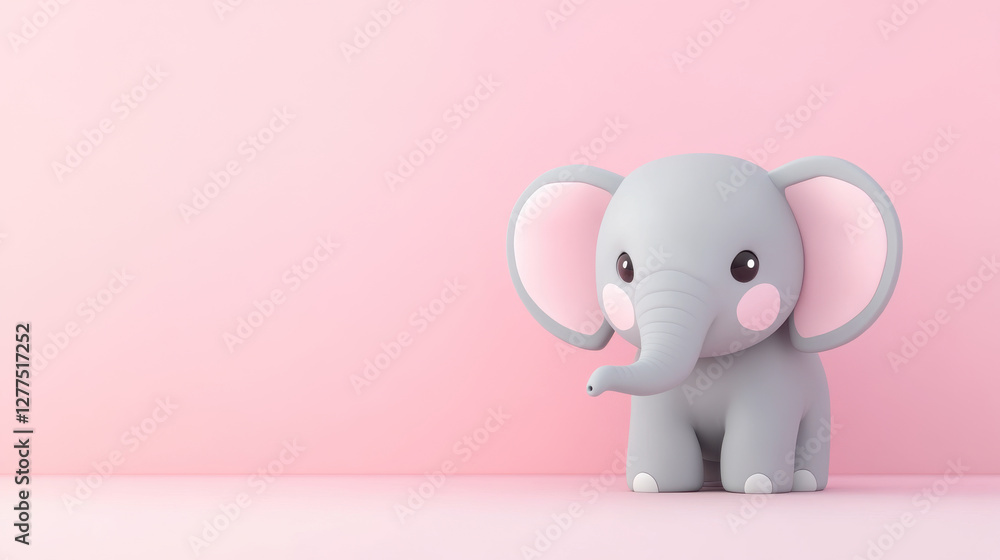 Charming Elephant: A delightful cartoon elephant with adorable features, set against a soft pink backdrop, creates a scene of playful innocence and gentle charm. Charming Elephant: A delightful cartoon elephant with adorable features, set against a soft pink backdrop, creates a scene of playful innocence and gentle charm.