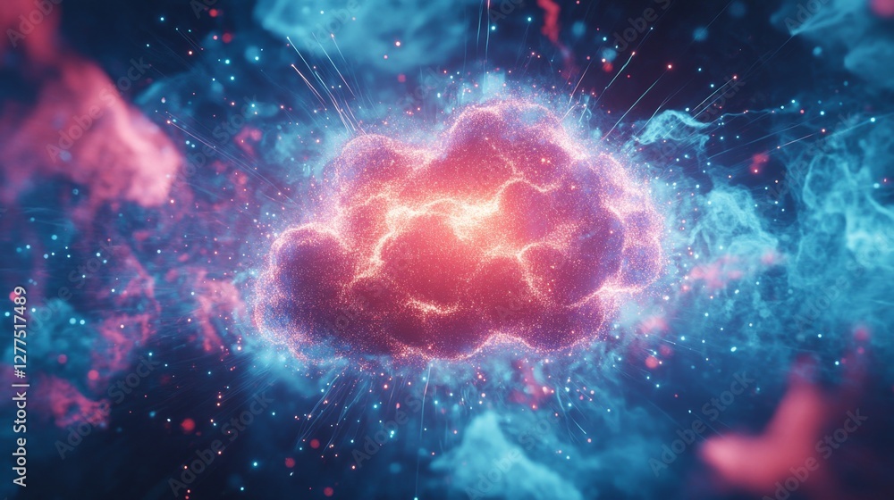 Obraz premium Digital cloud visualization virtual space digital art surrounded by particle effects immersive environment ethereal concept