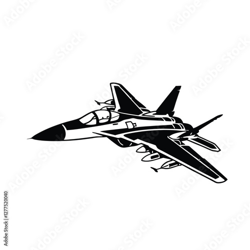 Stylized jet fighter in mid-flight, captured with a dynamic and sleek design