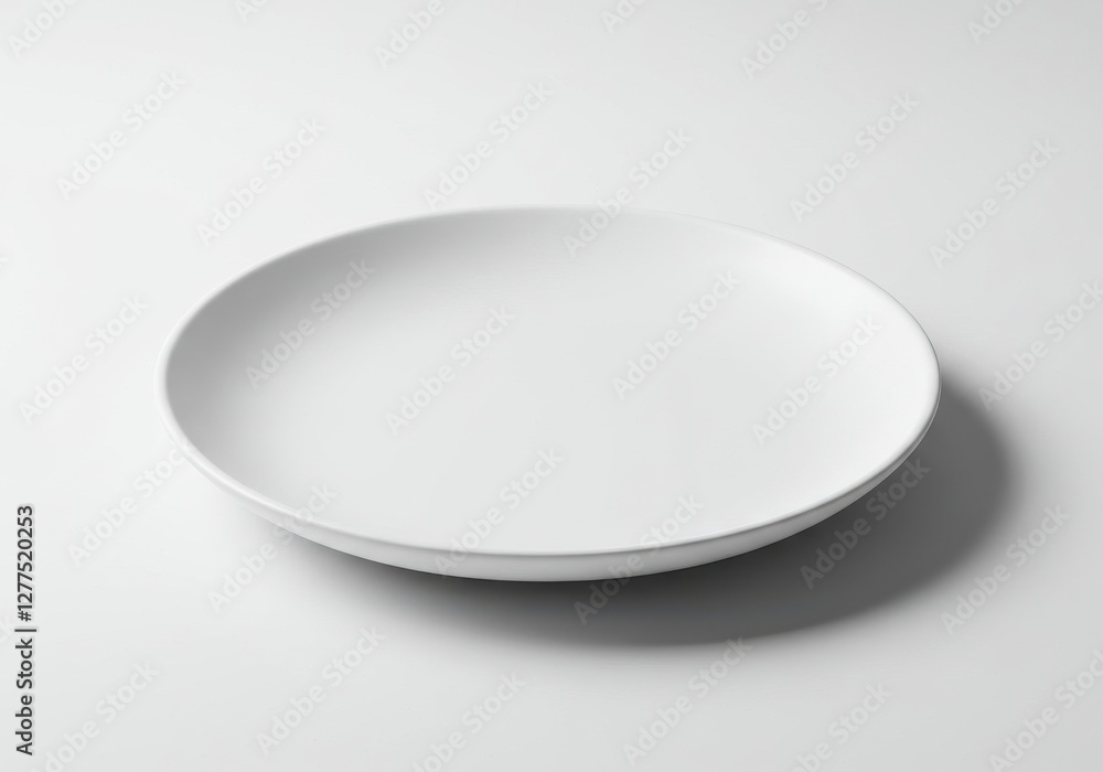 White ceramic plate minimalist design clean lines circular shape isolated on white background White ceramic plate minimalist design clean lines circular shape isolated on white background