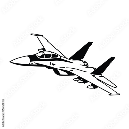 Stylized jet fighter in mid-flight, captured with a dynamic and sleek design