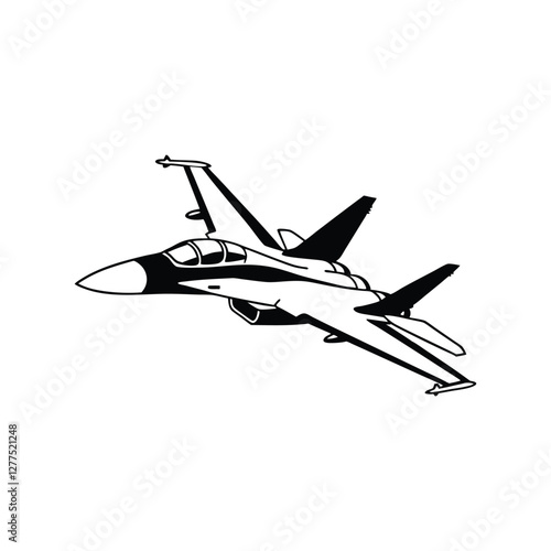 Stylized jet fighter in mid-flight, captured with a dynamic and sleek design