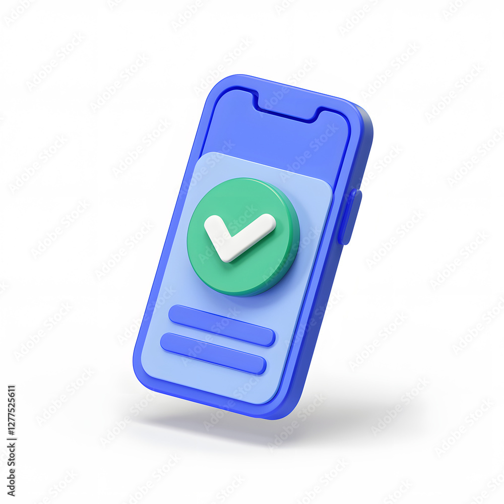 Digital confirmation on mobile device. 3d render icons.