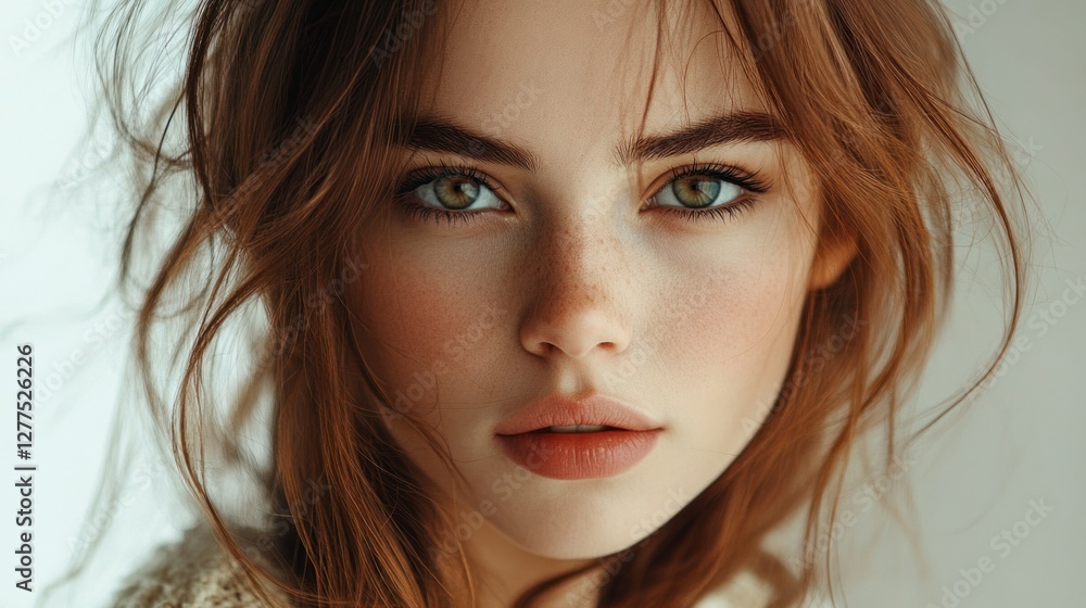 Captivating Presence of a Powerful Female with Realistic Features and Expressive Eyes in Soft Natural Light Captivating Presence of a Powerful Female with Realistic Features and Expressive Eyes in Soft Natural Light