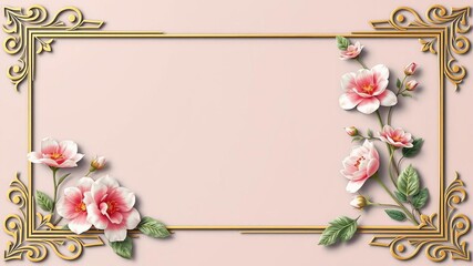 Gold photo frame with corner line floral design, patterned Thai style, vector decoration for picture frame, wood border template, elegant floral border design, decoration, floral, photo frame