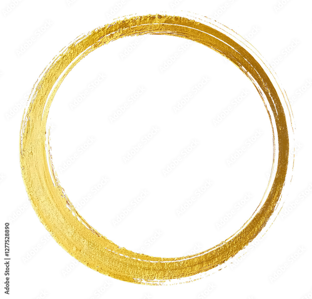 Circular gold paint stroke round circle frame png clipart cutout transparent isolated. create an image of a luminous golden brushstroke swirling into a perfect circle