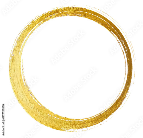 Obraz na płótnie Circular gold paint stroke round circle frame png clipart cutout transparent isolated. create an image of a luminous golden brushstroke swirling into a perfect circle w salonie