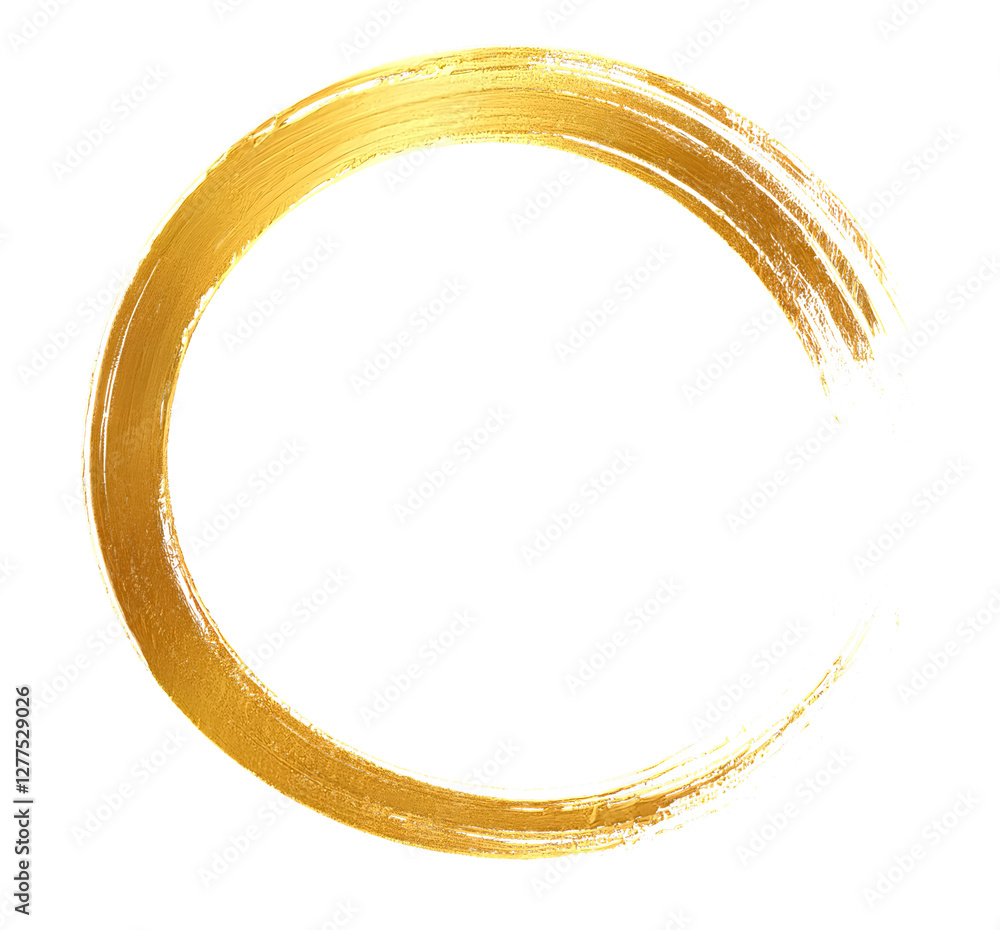 Gold zen symbol brushstroke round circle frame png clipart cutout transparent isolated. Zen-inspired art: a golden brushstroke circle on black, representing emptiness, enlightenmenะ