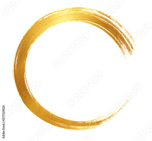 Obraz na płótnie Gold zen symbol brushstroke round circle frame png clipart cutout transparent isolated. Zen-inspired art: a golden brushstroke circle on black, representing emptiness, enlightenmenะ w salonie